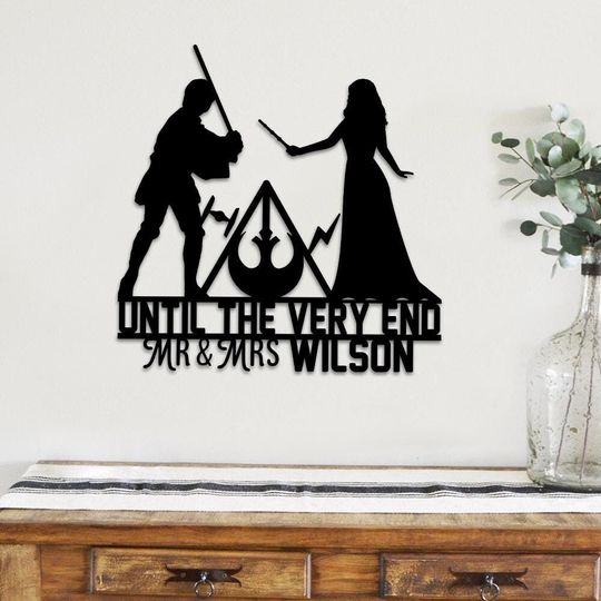Personalized Star Wars Mix Wizard Door Sign, Custom Mr Mrs Sign, Couple Metal Sign, Wedding Wall Art, Engagement Gift
