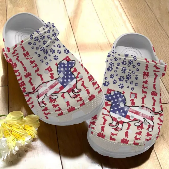 Dachshund Clog Whitesole American Flag Dachshund Clogs Clogsband Clog