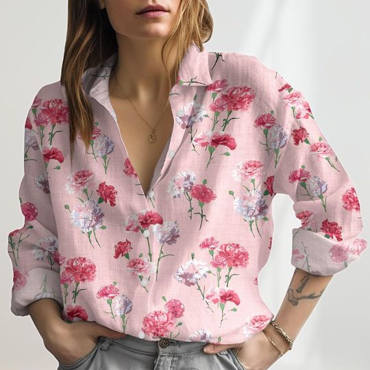 Flowers Linen Shirt Women, Wild Flowers Blouses Tops Women, Boho Cottagecore Casual Shirt, Nature Love Women Shirt, Gift For Mom