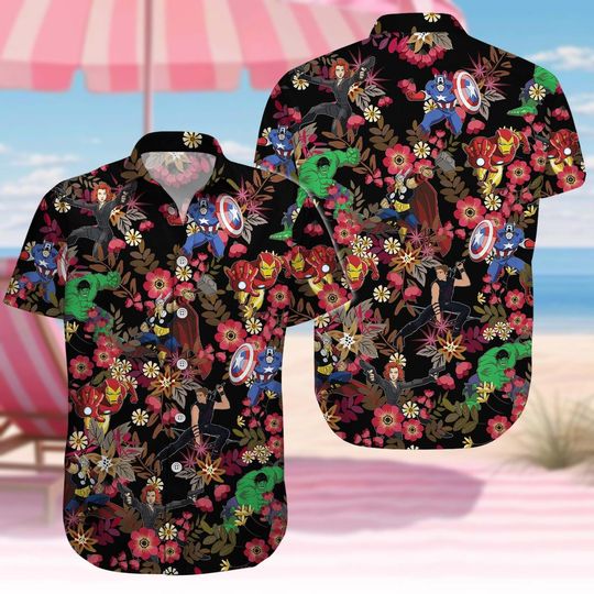 Avengers Marvel Button Shirt, Superhero Short For Men, Disney Marvel Superhero Hawaiian Shirt, Captain America Thor Matching Shirt