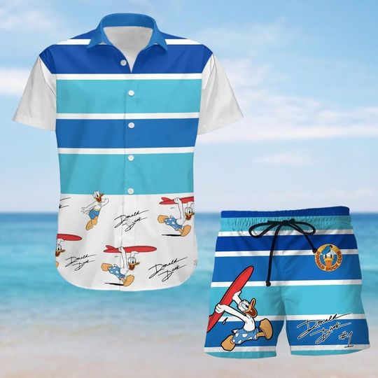Donald Button Shirt And Short, Disney Trip Shirt, Donald Duck Shirt, Family Summer Hawaiian Shirt, Magic Kingdom Shirt, Gift For Fan