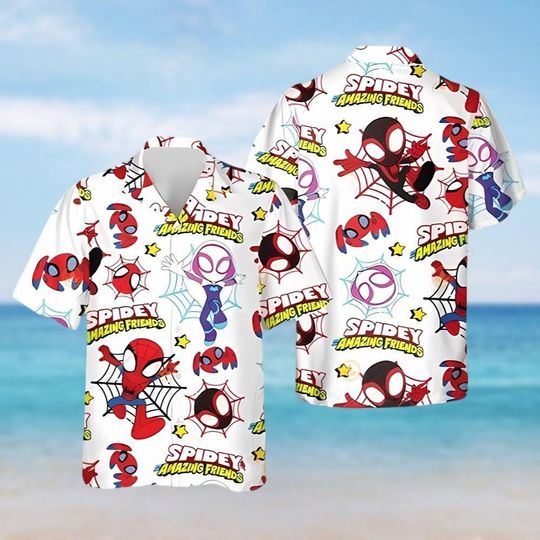 Spiderman Hawaiian Shirt, Gwen Stacy Shirt, Superhero Button Shirt, Family Vacation Shirt, Mcu Fans Shirt, Disney Birthday Gift