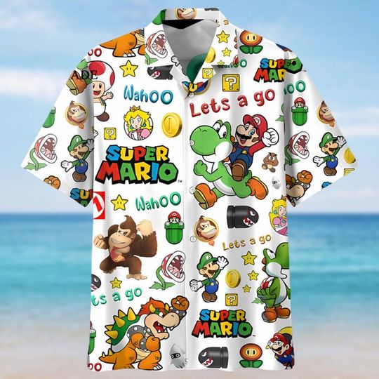 Super Mario Hawaiian Shirt, Super Mario Luigi Birthday Girl Shirt, Super Mario Birthday Boy Shirt, Family Vacation Shirt, Funny Gift
