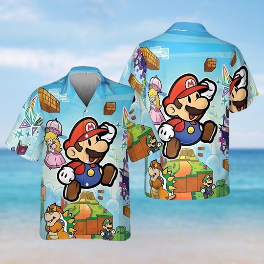 Mario Hawaiian Shirt, Super Mario And Princess Peach Shirt, Super Mario Birthday Boy Shirt, Family Vacation Shirt, Gift For Fan