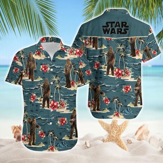 Starwars Hawaiian Shirt, Chewbacca Button Shirt, Starwars Summer Shirt, Chewbacca Vacation Shirt, Hawaiian Beach Shirt, Starwars Fan Gifts