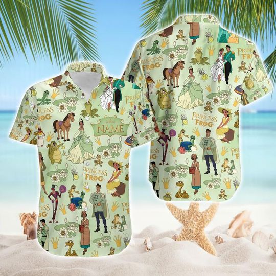 The Princess And The Frog Hawaiian Shirt, Tiana Princess Hawaiian Shirt, Princess Beach, Disneyland Summer, Disneyland Family Vacation Shirt