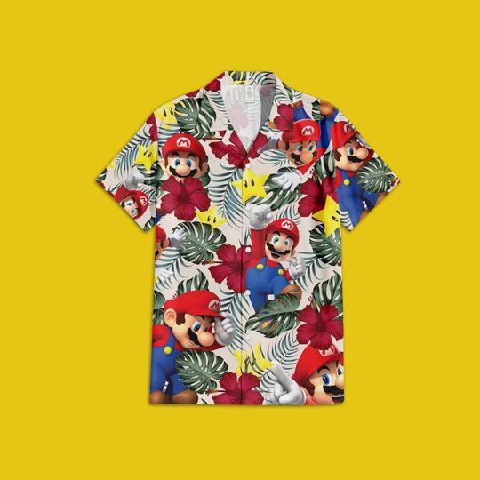 Super Mario and Super Star Tropical Hawaiian shirt  - Nintendo Super Mario Bros Hawaiian shirt - Family Gift -  Father and Son Matching
