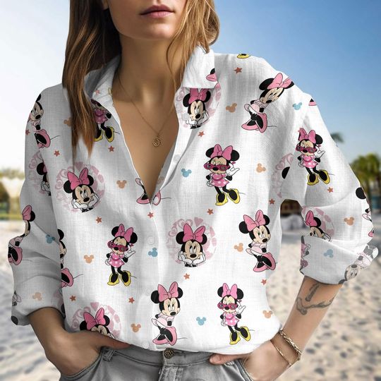 Disney Minnie Linen Shirt, Magic Kingdom Shirt Women, Disneyland Shirt, Minnie Mouse Linen Shirt Women, Mickey And Friends Shirt