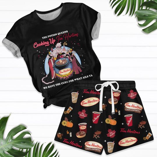 Disney Villains T-Shirt Short Set, Bad Witches Club Pajamas Set, Evil Queen Tim Hortons Shirt, Evil Ursula Cruella Summer Pants For Wom