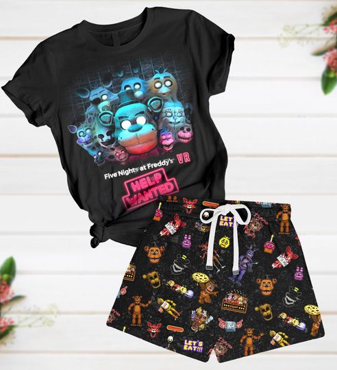 Five Nights At Freddy' T-Shirt Short Set, Freddy Fazbear Pajamas, FNAF Movie Summer Short, Video Game Gift, Gift For Woman and Man