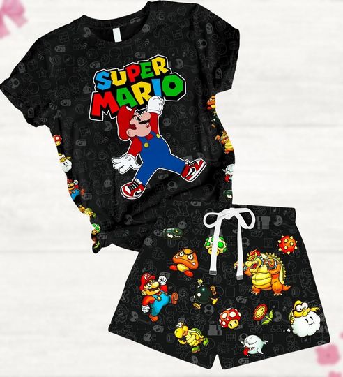 Super Mario Pajamas Set, Vintage Video Game Shirt, Cute Mario Tee Shirt, Supermario Tshirt And Short, Family Matching Shirt, Funny Gift
