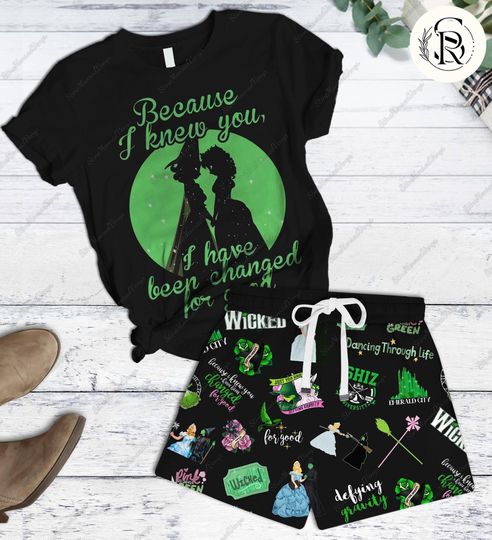Wicked Movie Pajamas, Wicked Pink Goes Good With Green Short Women, Defy Gravity T-Shirt, Elphaba & Glinda Pj Set, Wicked Musical Fan Gift
