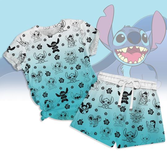 Lilo And Stitch Tshirt And Short, Disney Trip Shirt, Pajamas For Party, Magic Kingdom Tee, Family Matching Pajamas Set, Gift For Fan