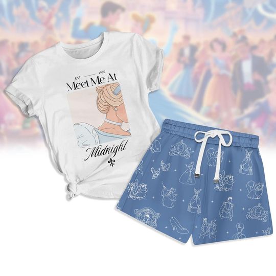 Meet Me At Midnight Shirt And Shorts, Cinde Princess Tshirt For Her, Disney Princess Women Shirt, Magic Kingdom Outfit