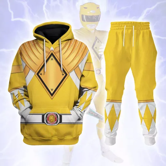 Cute Cartoon Yellow Ranger Shield Mighty Morphin Power Ranger- Hoodie Set,