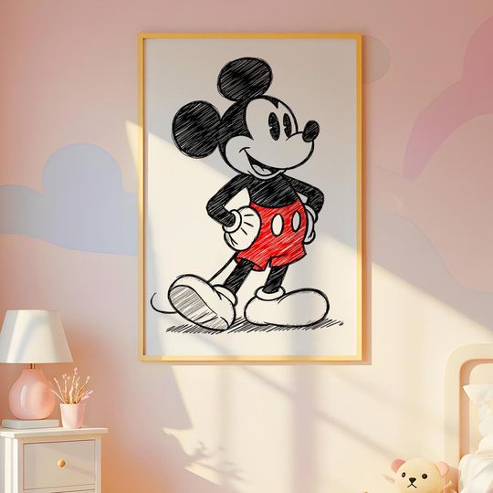 Sketch Mickey Mouse Wall Art, Disney Wall Art, Boy Bedroom Decor, Girls Bedrooms Decor, Kids Prints,  Mickey Printable Gift