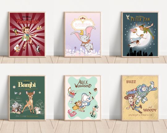 Discover Printable Vintage Disney Characters Poster Wall Art, Nursery Wall Art, Birthday Party Poster