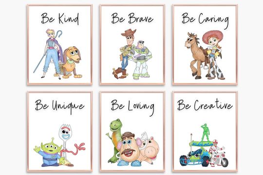 Toy Story Affirmations Prints, Nursery Wall Decor, Kids  Wall Art, Positive Playroom Art, Be Kind, Be Brave, Be Creative