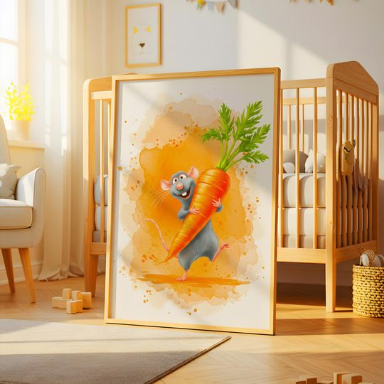 Ratatouille Wall Art Watercolor, Ratatouille Movie Poster, Disney Wall Art, Nursery Wall Art, Kids Room Wall Decor, Birthday Gift, Movie Art