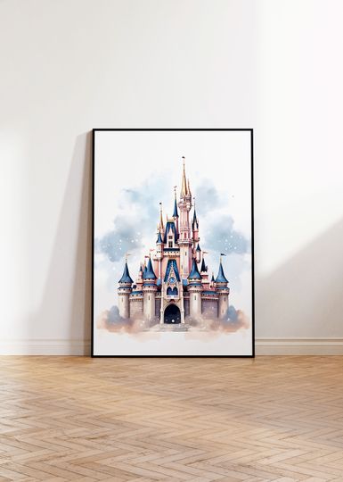 Magic Kingdom Art Print Magic Castle Watercolor Poster Princess Castle Printable Tale Castle Painting Nursery Wall Art Kids Room Wall Decor