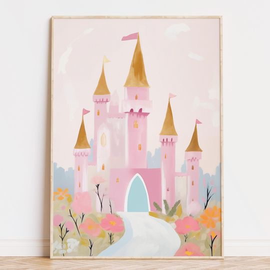Discover Fairytale Castle Print , Magical Princess Print, Nursery Wall Art, Kid's Room, Playroom Decor, Soft Pastel Girly Printable