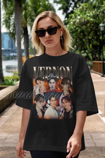 Discover Vernon Vintage Retro Graphic Shirt, Vernon Homage Tshirt, Vernon Fan Tees, Vernon Kpop Bootleg Shirt, Kpop Merch Gift, Kpop Gift, Kpop Shirt