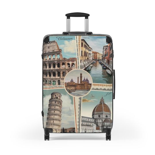 Discover Italy Suitcase Luggage, Rome Venice Carry On With 4 Wheels Cabin Travel Small Large Set Rolling Spinner Lock Men Women Hard Shell Case