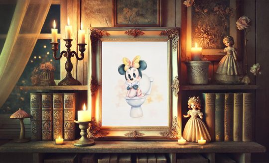 Vintage Minnie Mouse Watercolor Pastel Art - Classic Disney Wall Print - Disney Watercolor - Disney Nursery Art - Minnie Mouse Watercolor