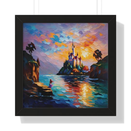 Discover Disney Little Mermaid Castle Framed Wall Art Print, Disney Castle Inspired Art Home Decor, Disney Ocean Kids Living Room Home Decor,