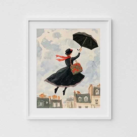 Mary Poppins Painting | London Art Print | Colorful Children's Story Pastel Art Print | Musical Wall Art | Portrait