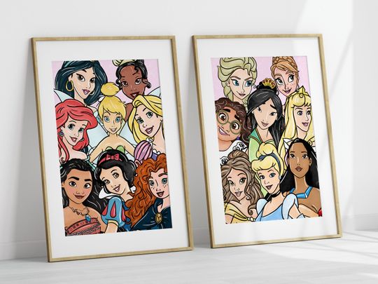 Discover Princesses Wall Art, Set of 2 Collage Prints,  Girl Room Decor, Princess Theme, Fairy Tale Art