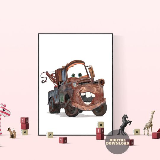 Discover Tow Mater, Disney Pixar Cars, Disney Cars Print, Disney Cars Poster, Cars Wall Art,Disney Prints,Printable Art Watercolor, Cars Wall Designs