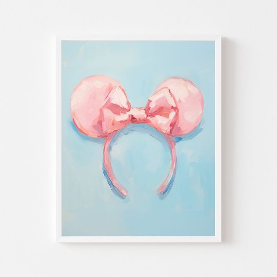Discover Pink Bow Mouse Ears Painting | Magical Nursery Wall Art Print | Girly Kid's Room   | Main Street Fashion Headband Printable