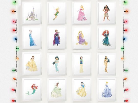 Soft Watercolor Princess Prints, Aurora, Belle, Cinde, Jasmine, Anna, Tinkerbell, Princess Wall Art, Castle, Elsa, Classic