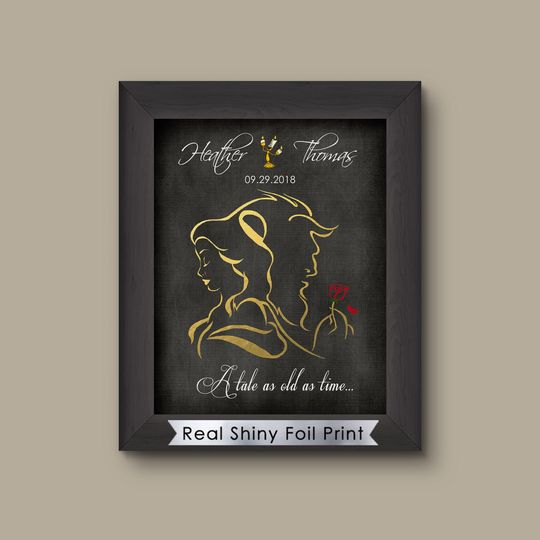 Disney Beauty and the Beast Wedding Gift, Disney Wedding Gift, Disney Anniversary Gift For Her, Belle And Beast Print, Wall Decor, Art Print