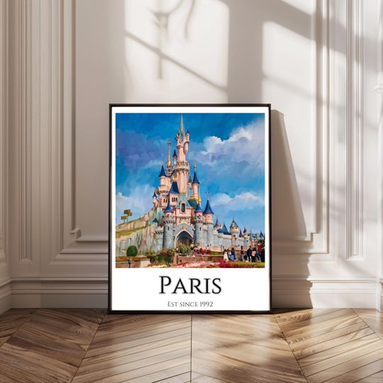 Disneyland Paris poster, Paris Disney print, sleeping beauty castle, watercolour art, disneyland parks  wall art, disney poster