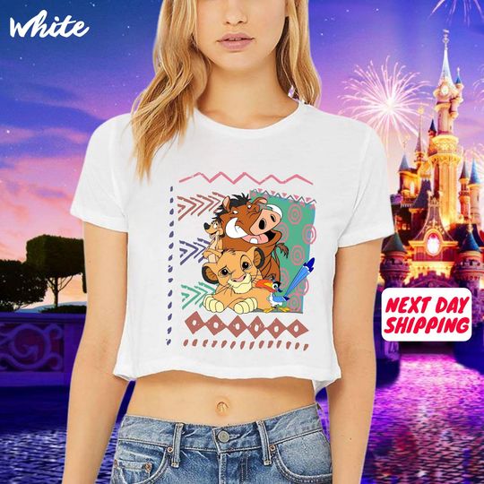 Retro 90s Disney Lion King Vintage Crop Top, Simba Timon Pumbaa Kevin Crop Top, Magic Kingdom Disneyland Family Holiday Trip 2025 Crop Top