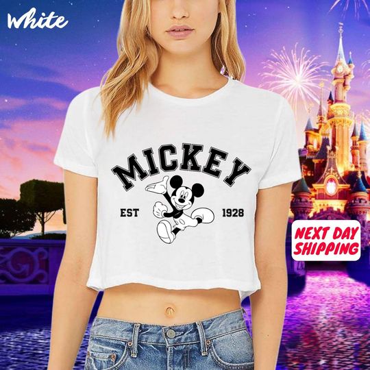 Discover Mickey Mouse Est 1928 Crop Top, Mickey and Friends Crop Tee, Disneyworld Shirt, Retro Disney Family Matching Trip Shirt, Disney Trip Shirt