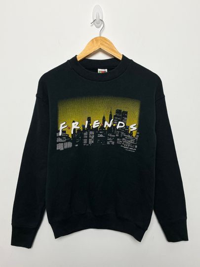 Vintage 1995 Friends TV Show NYC Manhattan Skyline Twin Towers World Trade Center Graphic Crewneck Pullover Sweatshirt (size adult Small)