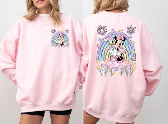 Floral Minnie And Daisy Sweatshirt, Magic Kingdom Sweatshirt, Disney Friends Sweatshirt, Disney Gift, Daisy Duck And Minnie Mouse Hoodie