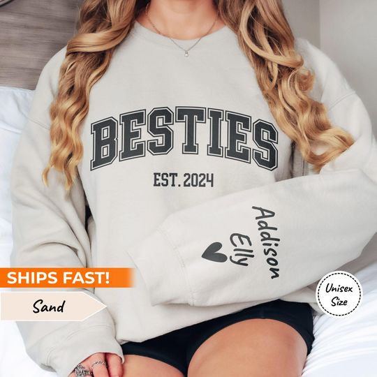 Discover Best Friends Shirt  Custom Besties Sweatshirt with Sleeve Printing  Best Friends Gift  Personalized Friendship Crewneck for Girls Trips