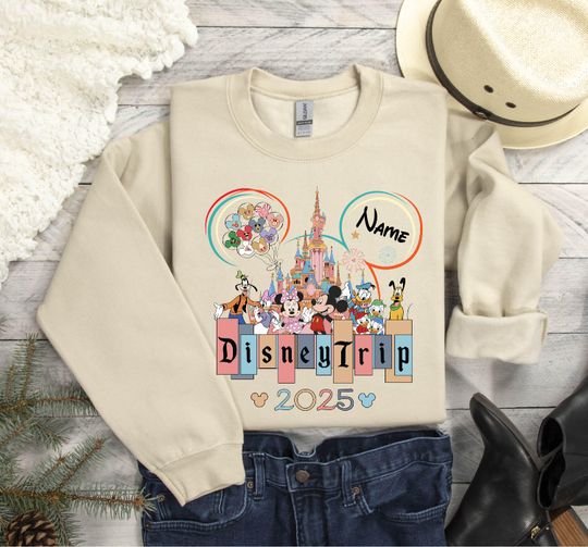 Discover Custom Name Disney Trip 2025 Mickey Disney Family Vacation Mickey and Friends Sweatshirt, Disney Family Matching Gift, Disneyworld Matching