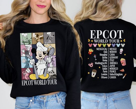 Mickey & Friends Epcot World Tour Shirt, Eating Around The World Tour T-Shirt, Mickey Eras Tour Tee, Epcot Food-Wine Sweatshirt, Epcot Gift