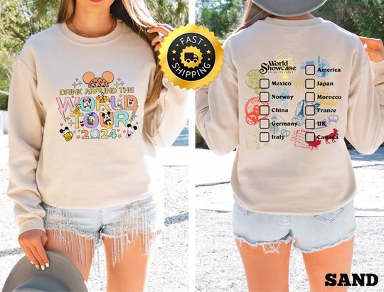 Disney Epcot Drink Around The World Tour 2024 sweatshirt, Retro Disney Epcot World Showcase Hoodie, Mickey And Friends Drinking Team shirt