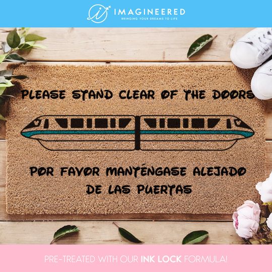 Coloured Disney Monorail Door Mat - Monorail Welcome Mat - Custom Coir Mat - Please Stand Clear Of The Doors - Disneyland - Disneyworld