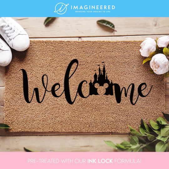Discover Disney Castle Welcome Doormat - Coir Mat - Disney Castle - Mickey Head - Disney Inspired Font - Cute Disney Lover Gifts