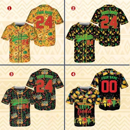 Personalized 'Let's Fiesta' Baseball Jersey, Custom Name Cinco De Mayo Shirt