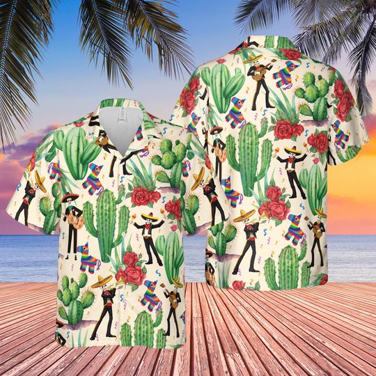 Cactus Cinco De Mayo Skeleton Hawaiian Shirt, Let's Fiesta Button Up Shirt, Mexican Festival Hawaiian Shirt, Dancing Skeleton Shirt