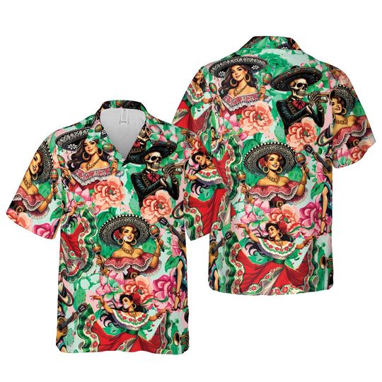 Mexican Girl Cinco De Mayo Hawaiian Shirt, Let's Fiesta Button Up Shirt, Fiesta Squad, Floral Mexican Lady  Festival Gift