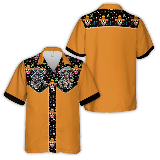 Discover Cinco De Mayo Skull Hawaiian Shirt, Sugar Skull Dia de los Muertos Button Up Shirt, Sombrero Skeletons Dancing Shirt, Mexican Festival Shirt